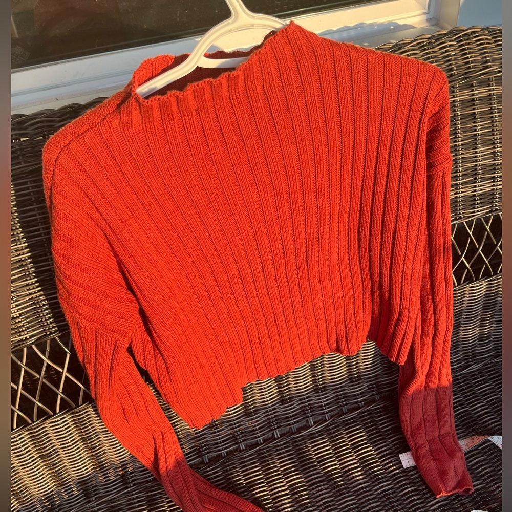 GUESS orange mockneck crop knit sweater